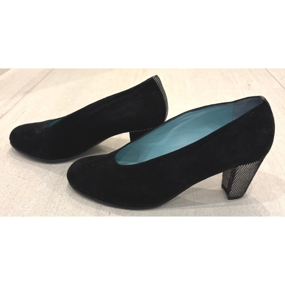 Thierry Rabotin Black Suede Pumps Silver Heel Detail, Size 39.5 (US 9.5)